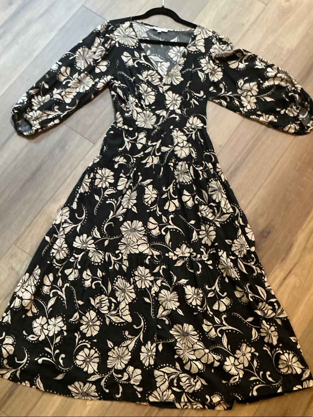 Z Supply Floral V-Neck Maxi Dress in Black and Cream